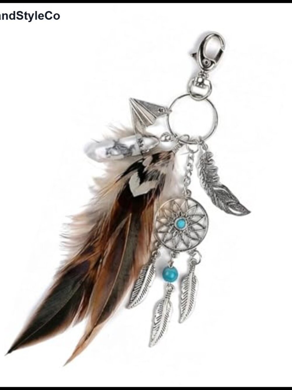 Western Leather Keychain Embossed Flower Turquoise Key Fob Bag Charm